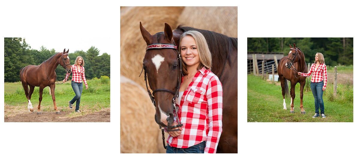 Senior Portraits on the Farm with a horse in Kennebunkport Maine